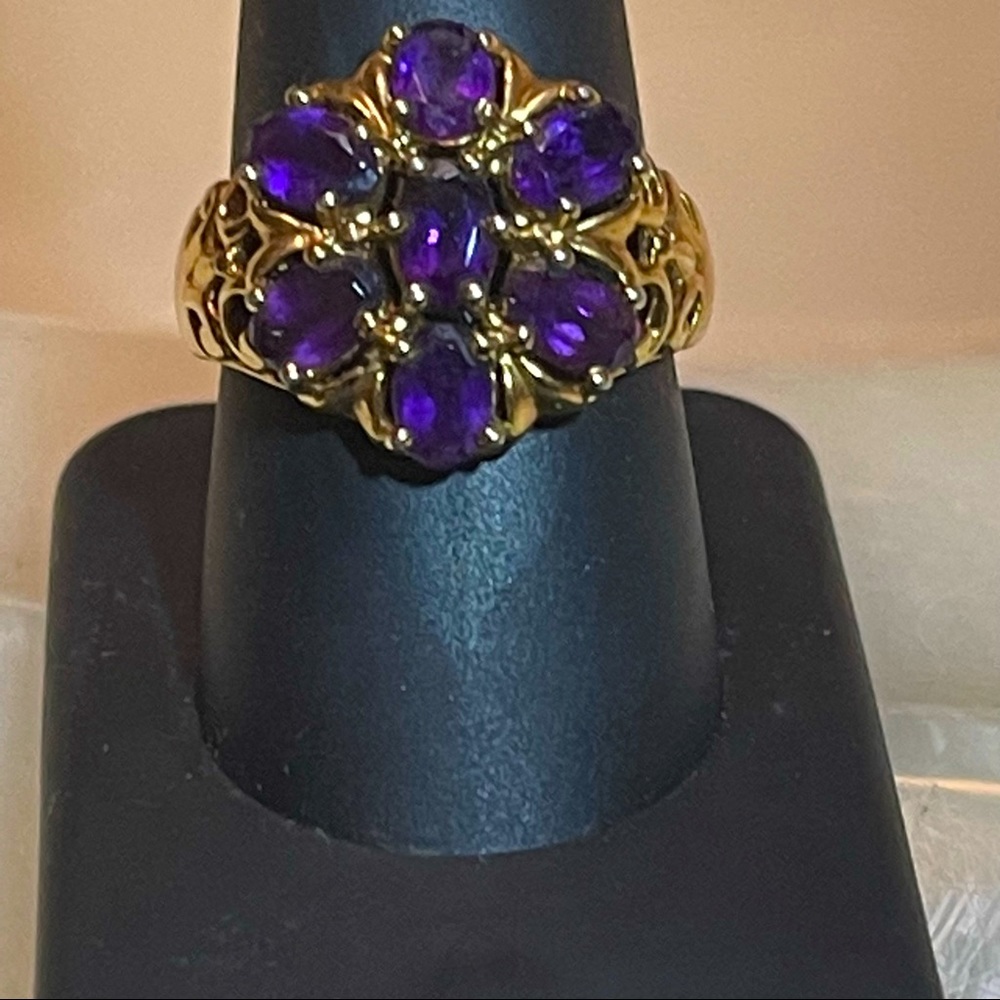 🍇Fabulous Vintage Style 14k Gold Over Silver Filigree Amethyst Flower Ring! - Picture 2 of 15